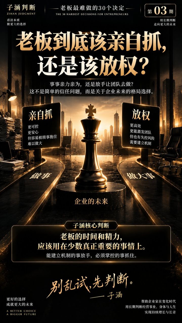 子涵判断 · 老板最难做的30个决定（第03期：老板到底该亲自抓，还是该放权？）