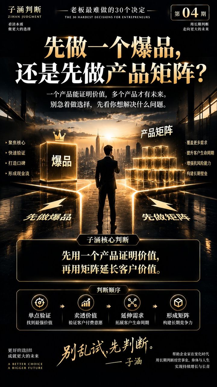 子涵判断 · 老板最难做的30个决定（第04期：先做一个爆品，还是先做产品矩阵？）