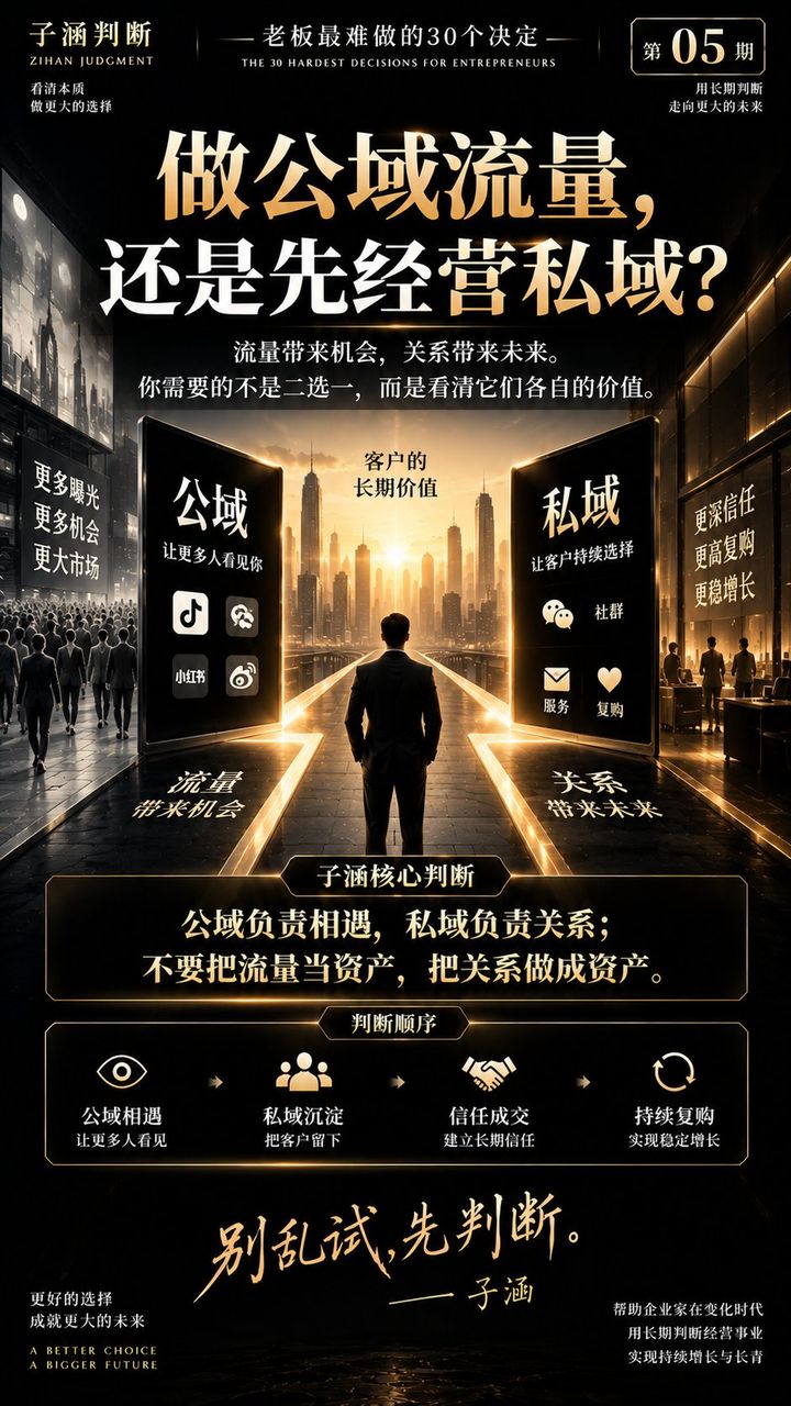 子涵判断 · 老板最难做的30个决定（第05期：做公域流量，还是先经营私域？）