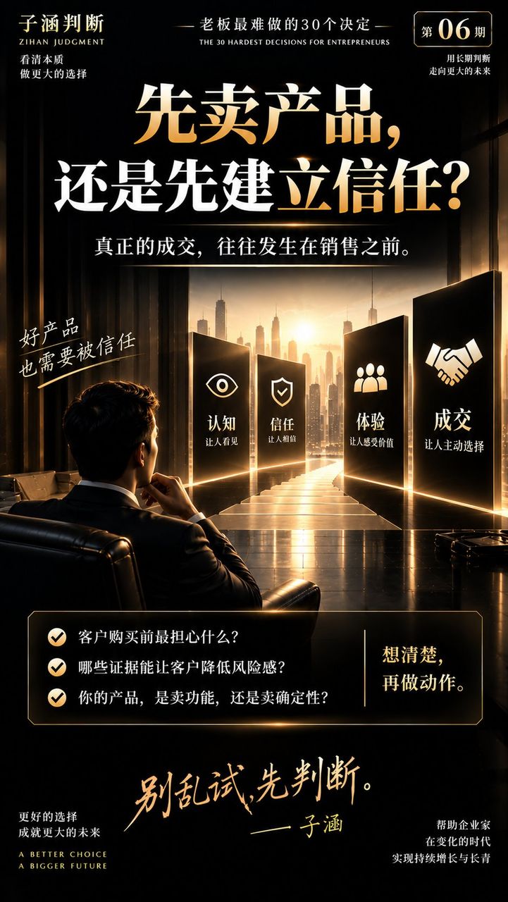 子涵判断 · 老板最难做的30个决定（第06期：先卖产品，还是先建立信任？）