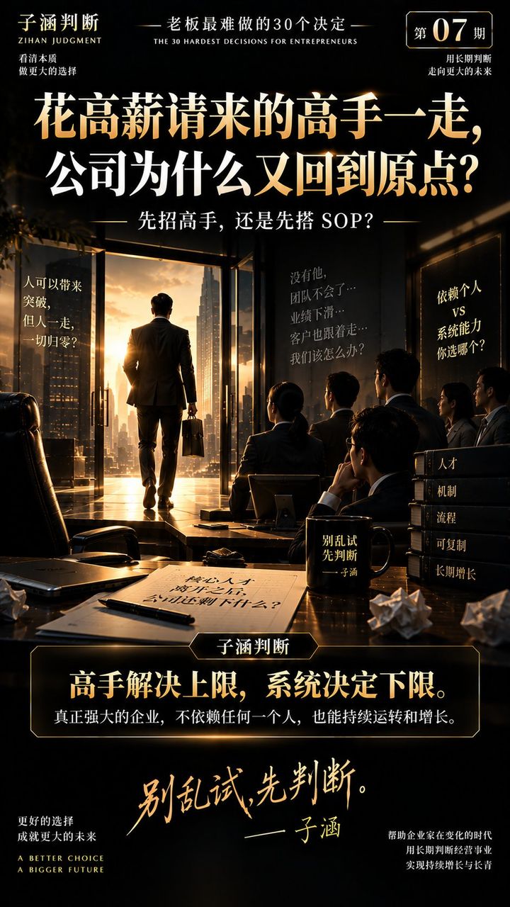 子涵判断 · 老板最难做的30个决定（第07期：先招高手，还是先搭SOP？）