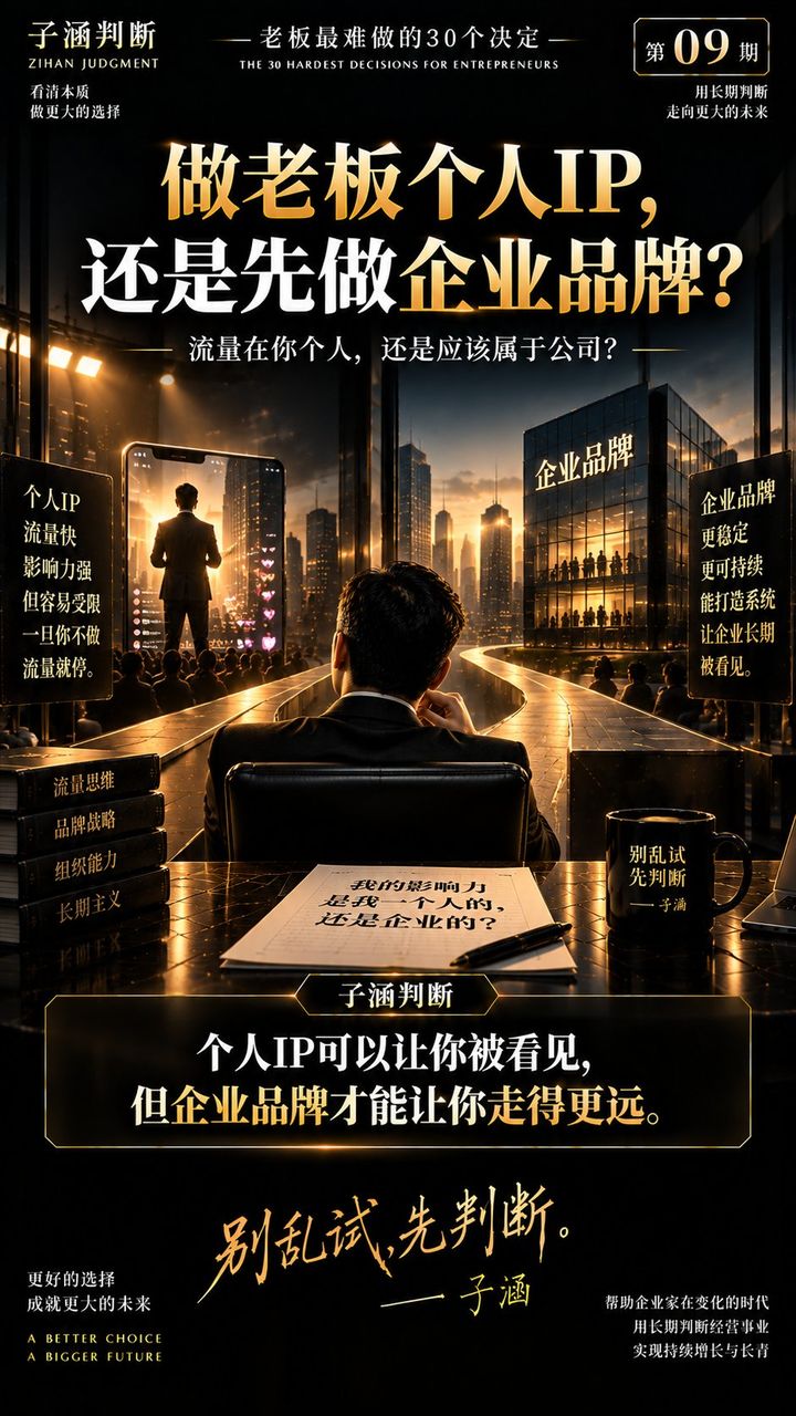子涵判断 · 老板最难做的30个决定（第09期：先做老板IP，还是先做企业品牌？）